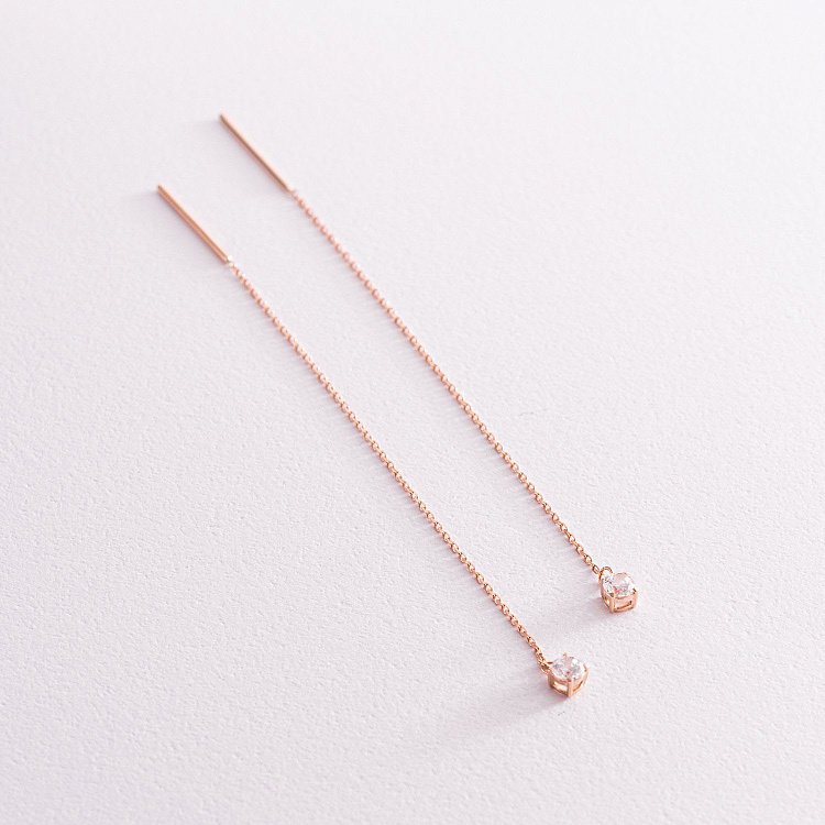 Золотые серьги - протяжки с фианитами с07597 от ювелирного магазина Оникс