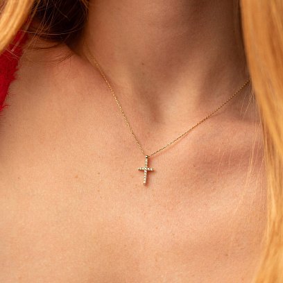 Кольє "Хрестик" в жовтому золоті (фіаніти) кол01813 №7