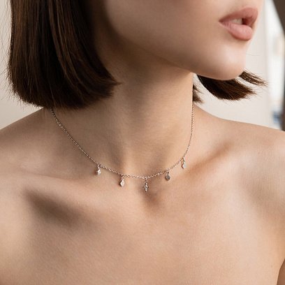 Срібне кольє "Хрестик" з фіанітами 181176 №3