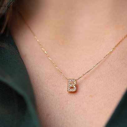 Кольє з буквою "В" в жовтому золоті (фіаніти) кол01165В №7