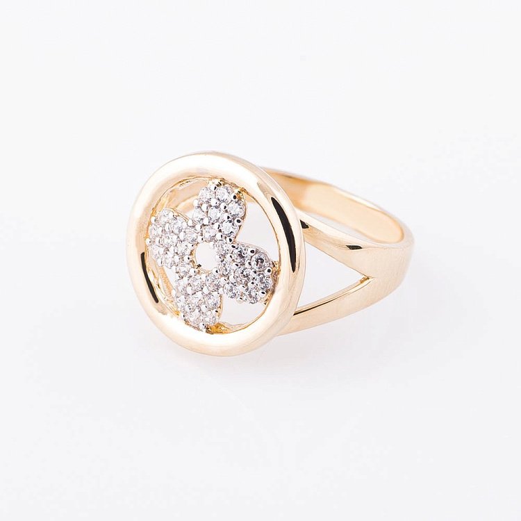 Золотое кольцо "Цветок-клевер" к05173 от ювелирного магазина Оникс