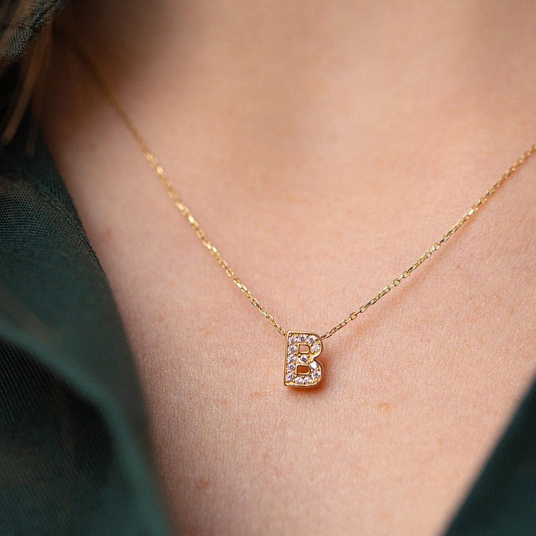 Кольє з буквою "В" в жовтому золоті (фіаніти) кол01165В від ювелірного магазину Онікс - 7
