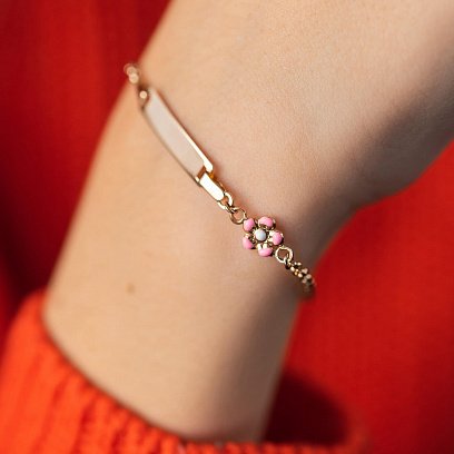 Золотий дитячий браслет "Квіточка і Сердечко" з емаллю б04579 №3