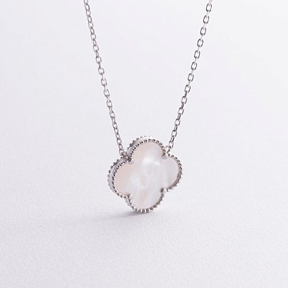 Серебряное колье "Клевер" (перламутр) 181324