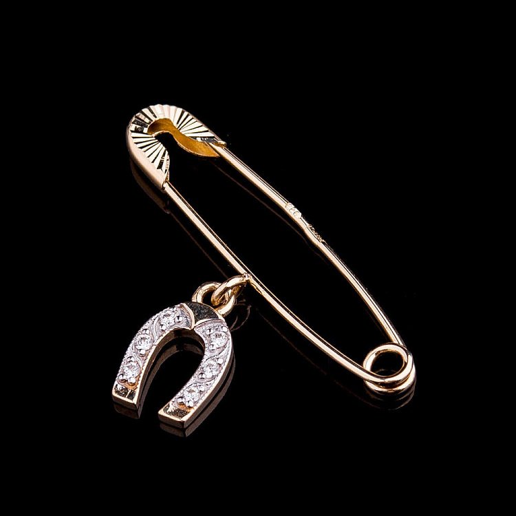 Золотая булавка "Подкова" с фианитами зак00216 от ювелирного магазина Оникс - 1