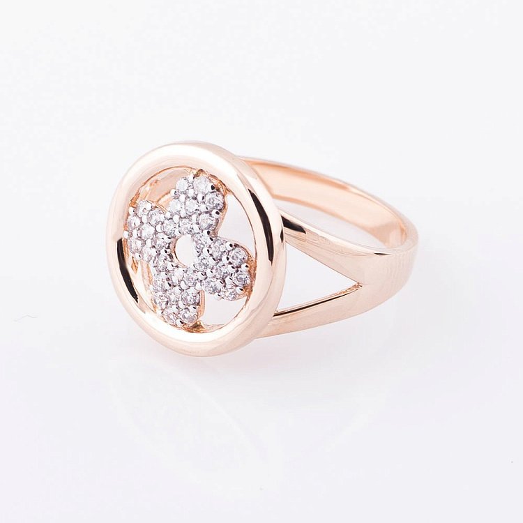 Золотое кольцо "Клевер" с фианитами к05171 от ювелирного магазина Оникс - 1