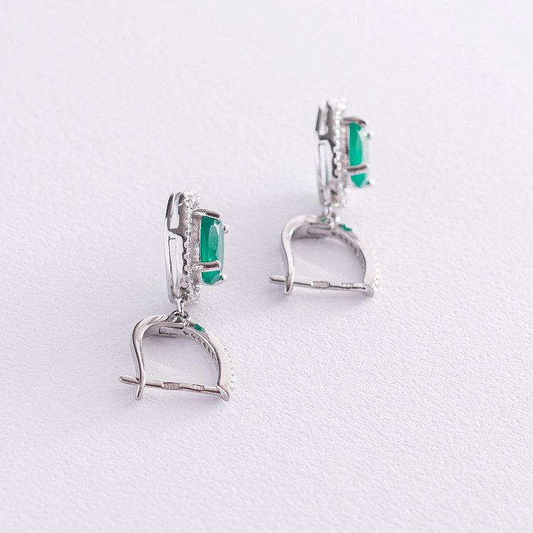 Срібні сережки з хризопразами і фіанітами 121450 від ювелірного магазину Онікс - 2