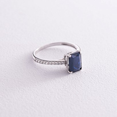 Срібна каблучка з синт. сапфіром та фіанітами 1826/1р-NSPH №3
