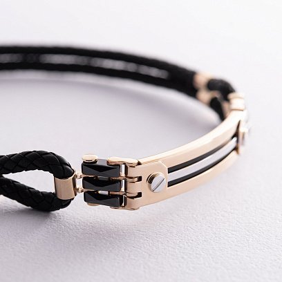 Каучуковий браслет з жовтого золота (онікс, кераміка) б03978 №3