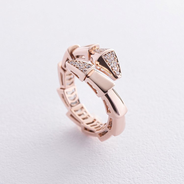 Каблучка "Змія" в червоному золоті (фіаніти) к07366 від ювелірного магазину Онікс