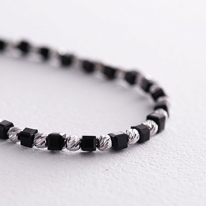 Срібний браслет "Кульки" з чорними фіанітами 141637 №3
