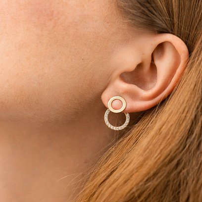 Сережки - джекети "Sophia" у жовтому золоті (фіаніти) с09095