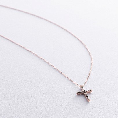 Золоте кольє з хрестиком (чорні та білі фіаніти) кол00807 №7