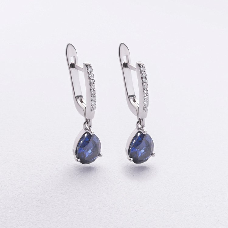 Срібні сережки з сапфірами та фіанітами 2529/1p-HSPH від ювелірного магазину Онікс