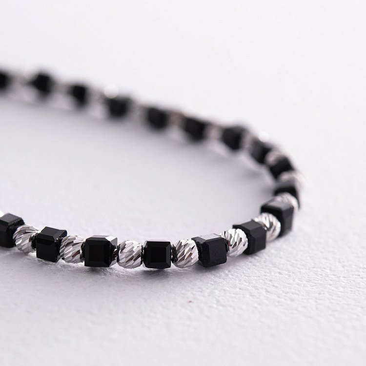 Срібний браслет "Кульки" з чорними фіанітами 141637 від ювелірного магазину Онікс - 2