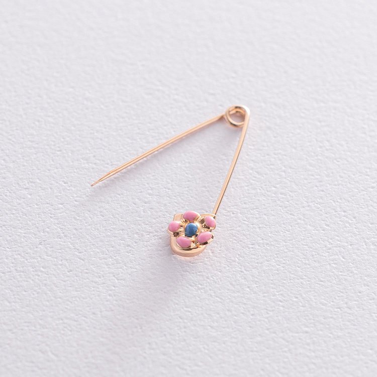 Золотая детская булавка "Цветочек" с эмалью зак00045 от ювелирного магазина Оникс