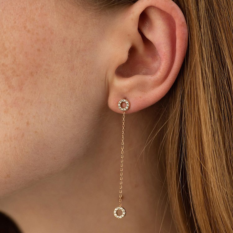 Сережки - пусети "Кружечки" в червоному золоті (фіаніти) с07270 від ювелірного магазину Онікс