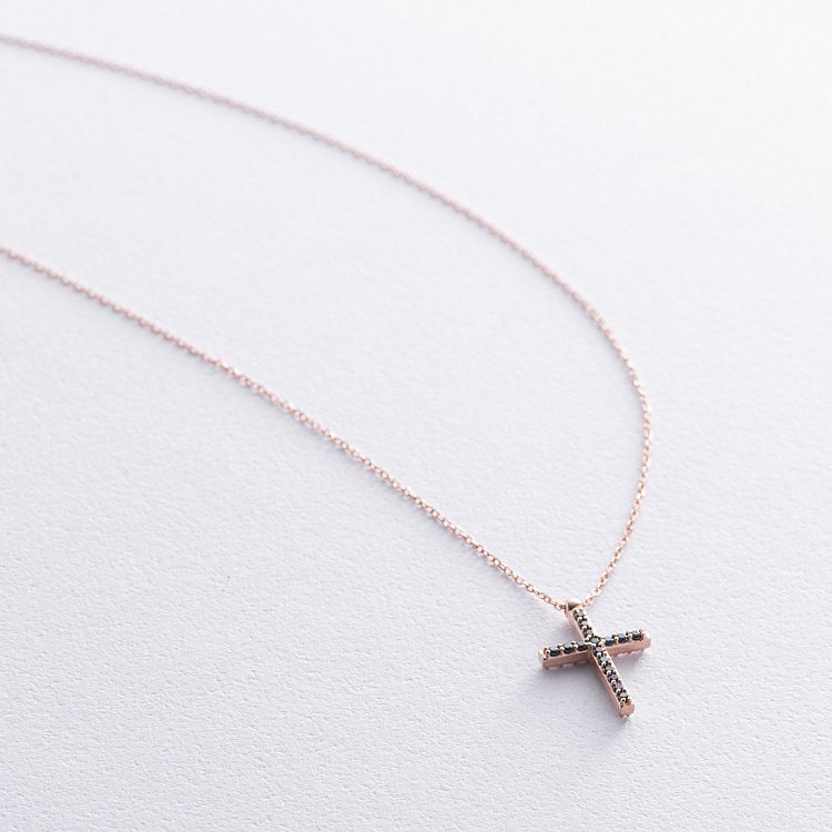 Золоте кольє з хрестиком (чорні та білі фіаніти) кол00807 від ювелірного магазину Онікс - 6