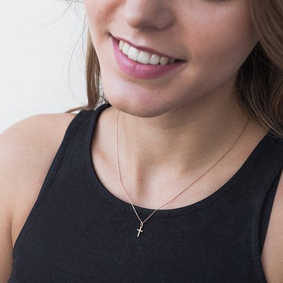 Золотая подвеска - крестик с бриллиантами пб0068ch №4