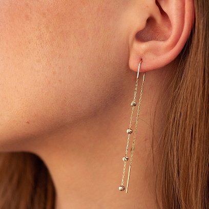 Сережки - протяжки з кульками (жовте золото) с09058 №2