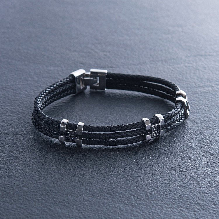 Каучуковий браслет в білому золоті з фіанітами б02356 від ювелірного магазину Онікс