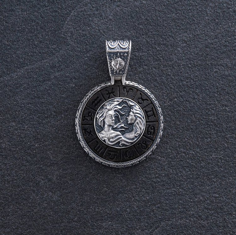 Срібний кулон "Знак зодіаку Близнюки" з ебеном 1041близнюки від ювелірного магазину Онікс