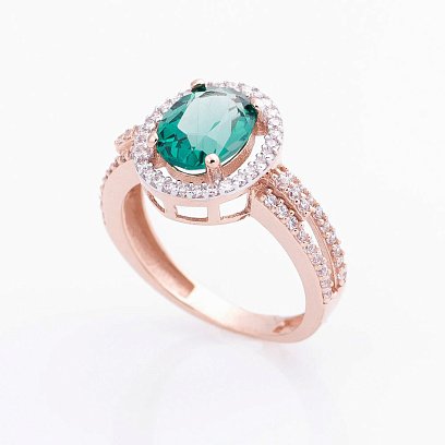 Золота каблучка з празіолітом і фіанітами к04650