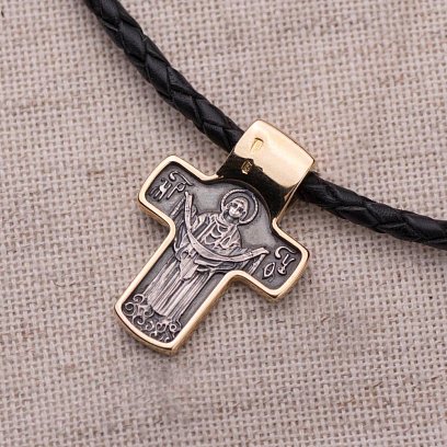 Серебряный православный крест " Спас Нерукотворный. Святитель Чудотворец " 132395 №4