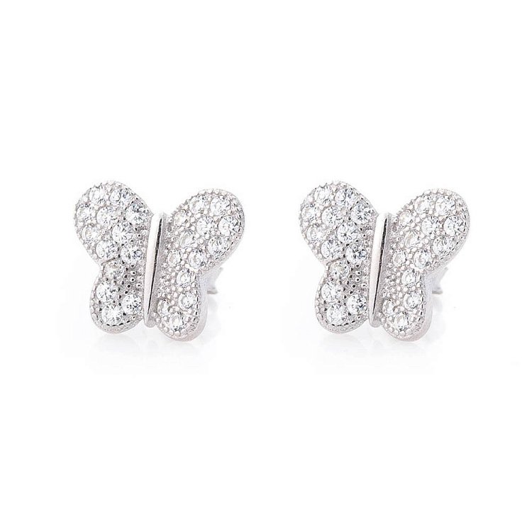 Серебряные серьги-гвоздики "Бабочки" с фианитами 121675 от ювелирного магазина Оникс - 1