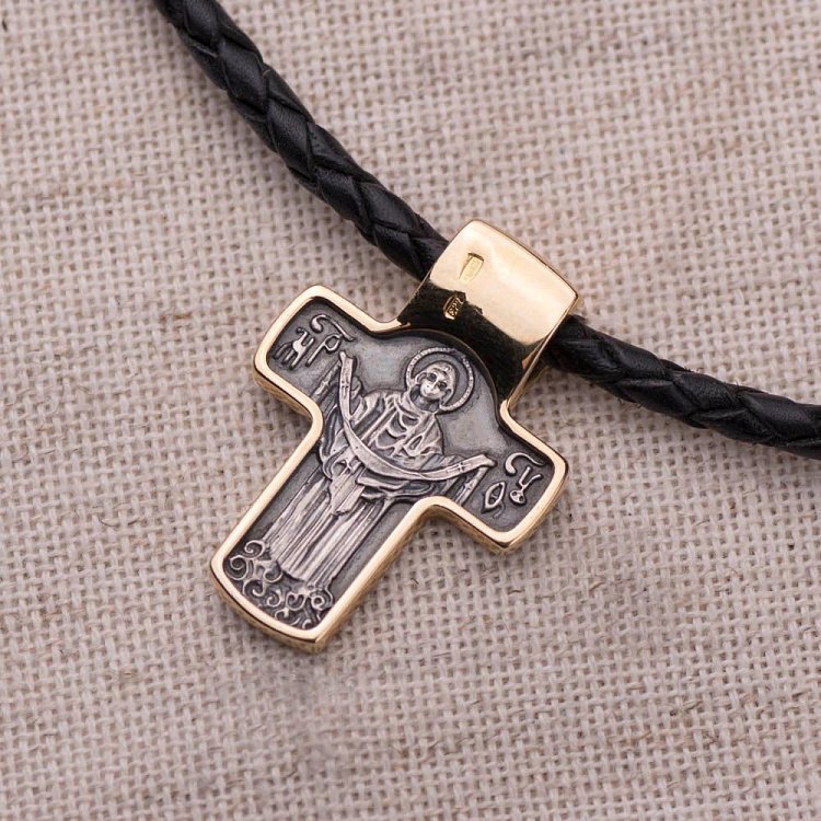 Серебряный православный крест " Спас Нерукотворный. Святитель Чудотворец " 132395 от ювелирного магазина Оникс - 3