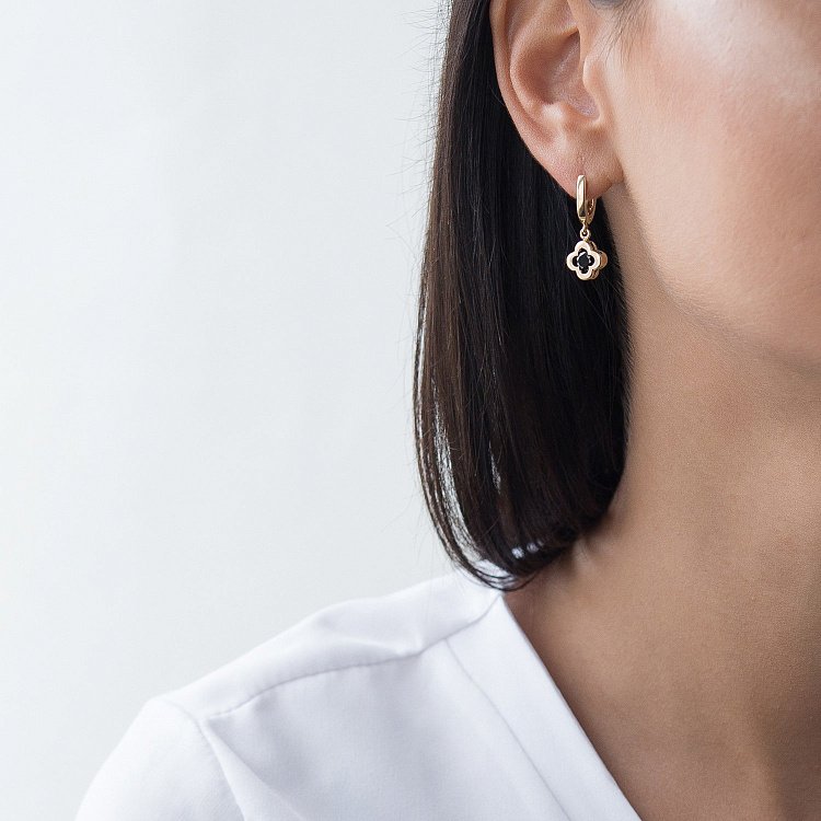 Золотые серьги "Клевер" с фианитом с04923 от ювелирного магазина Оникс - 4