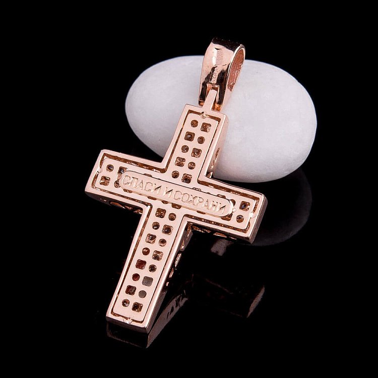 Золотой крестик с фианитами п02195 от ювелирного магазина Оникс - 2