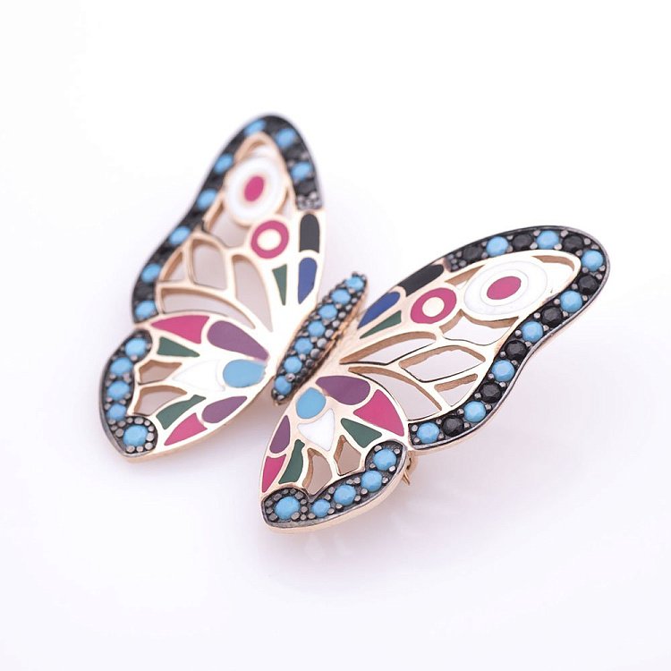 Золотая брошь "Бабочка" с эмалью 660105E от ювелирного магазина Оникс