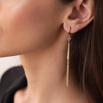 Серьги "Мечтательность" в желтом золоте (фианиты) с07971 №5