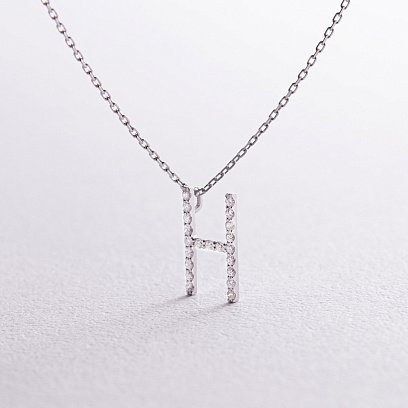 Золоте кольє з літерою "Н" з діамантами 133761121 №4