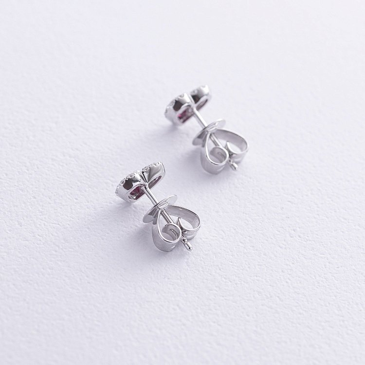 Золоті сережки - пусети "Сердечки" (діаманти, рубіни) сб0524cha від ювелірного магазину Онікс - 4