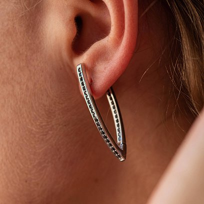 Серебряные серьги "Инициатива" (черные фианиты) 123247 №6