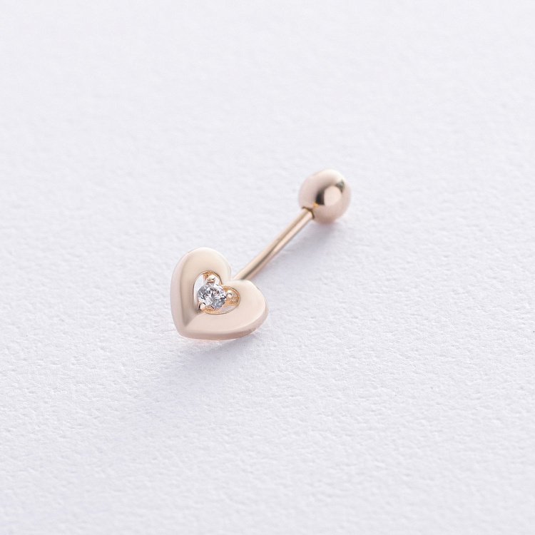 Золотий пірсинг у пупок "Сердечко" (фіаніт) пир00262 від ювелірного магазину Онікс