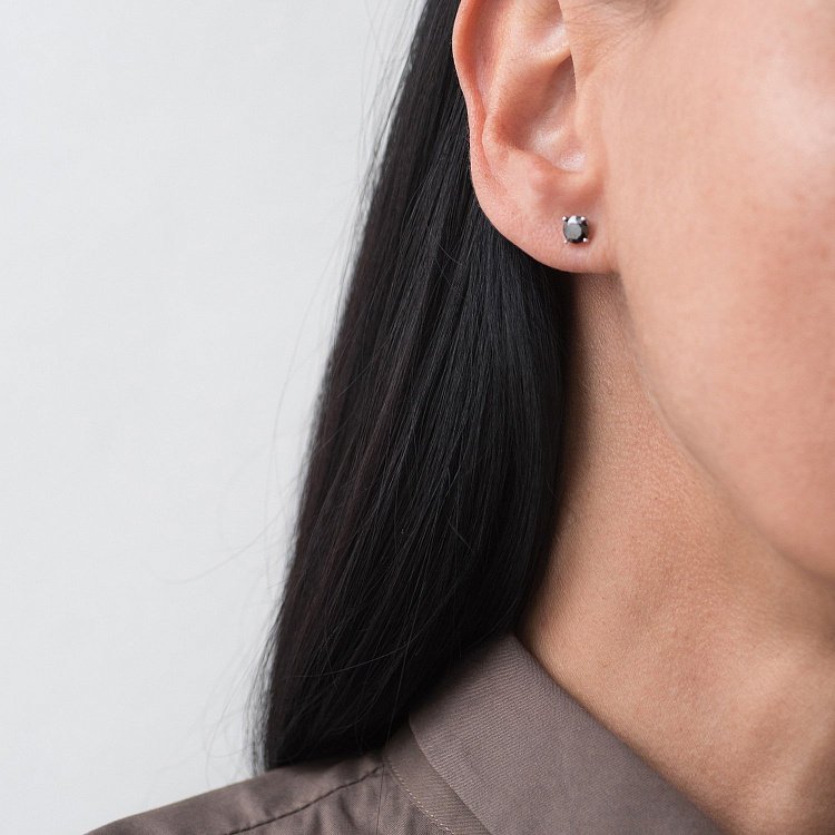 Золотые серьги-пусеты с черными фианитами с06233ч от ювелирного магазина Оникс - 5