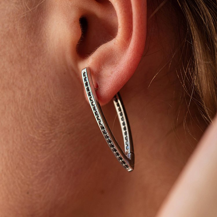 Серебряные серьги "Инициатива" (черные фианиты) 123247 от ювелирного магазина Оникс - 5