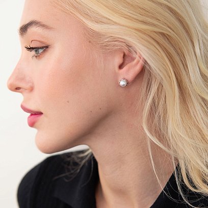 Золотые серьги - пусеты с жемчугом с07661 №2