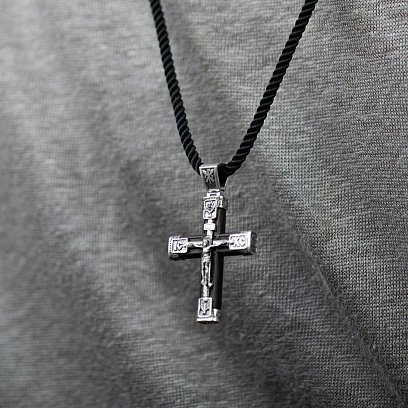Срібний хрест "Розп'яття. Спаси та Збережи" з ебеновим деревом mini 1061 №2