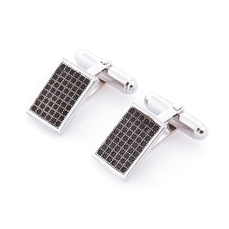 Серебряные запонки с черными фианитами 25069 от ювелирного магазина Оникс