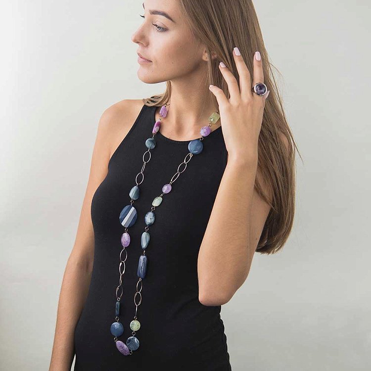 Намисто з кварцом, аметистом і агатом COLDR1016 Намисто з кварцом, аметистом і агатом COLDR1016 від ювелірного магазину Онікс