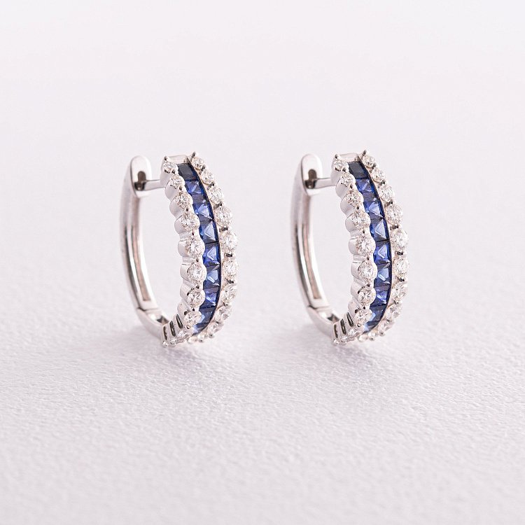 Золоті сережки з діамантами і сапфірами сб0400mi від ювелірного магазину Онікс