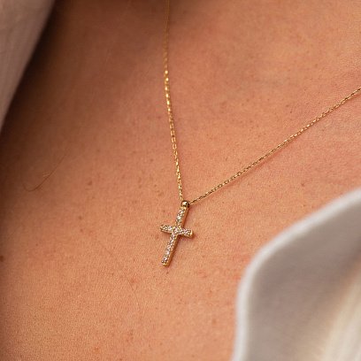 Кольє "Хрестик" в жовтому золоті (фіаніти) кол01813 №2