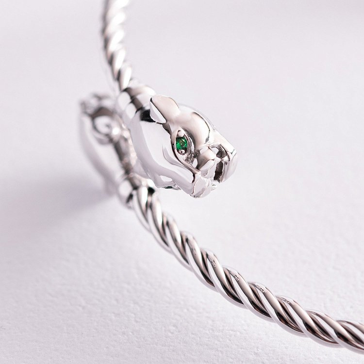 Жорсткий золотий браслет "Пантери" з фіанітами б04996 від ювелірного магазину Онікс - 2