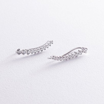 Серьги - клаймберы с фианитами (белое золото) с03686 №4