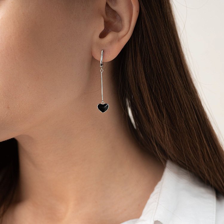 Серебряные серьги "Сердечки" (эмаль) 122807 от ювелирного магазина Оникс - 3