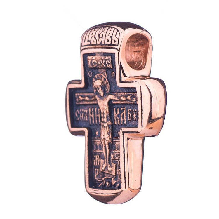 Православный крест "Распятие. Ангел Господень. Иоанн Предтеча" (чернение) п01614 от ювелирного магазина Оникс - 3